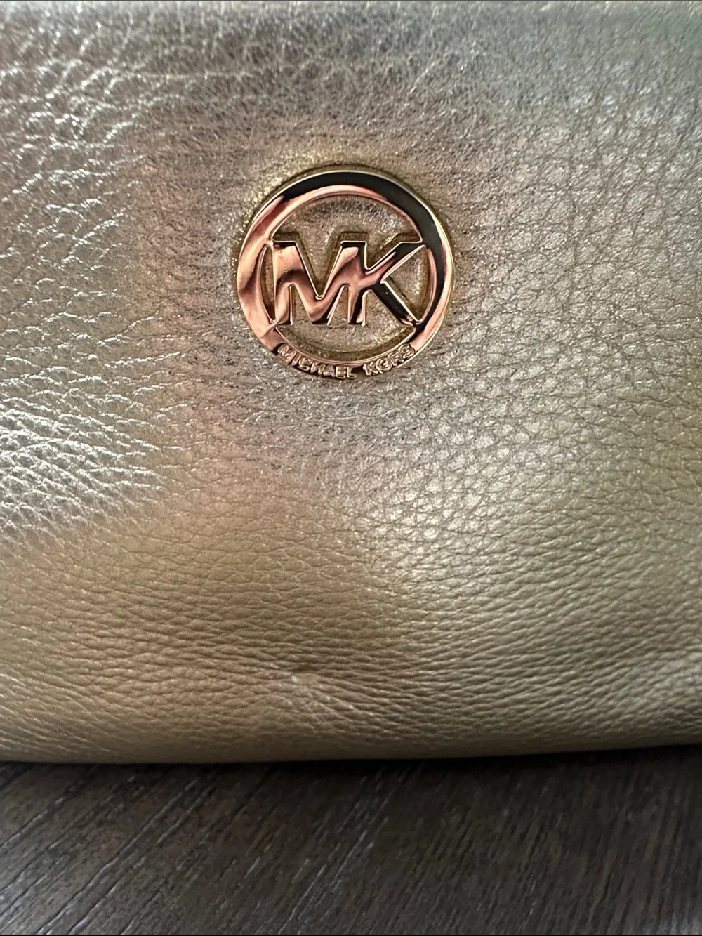 Michael Kors Metallic Gold Leather Cosmetic Pouch
